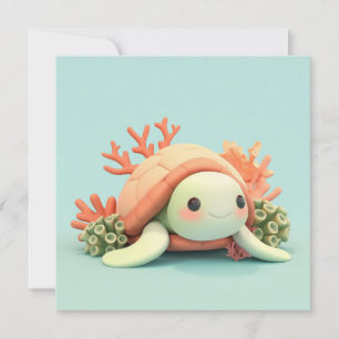 3D ler Havssköldpadda i Orange korallrev vykort