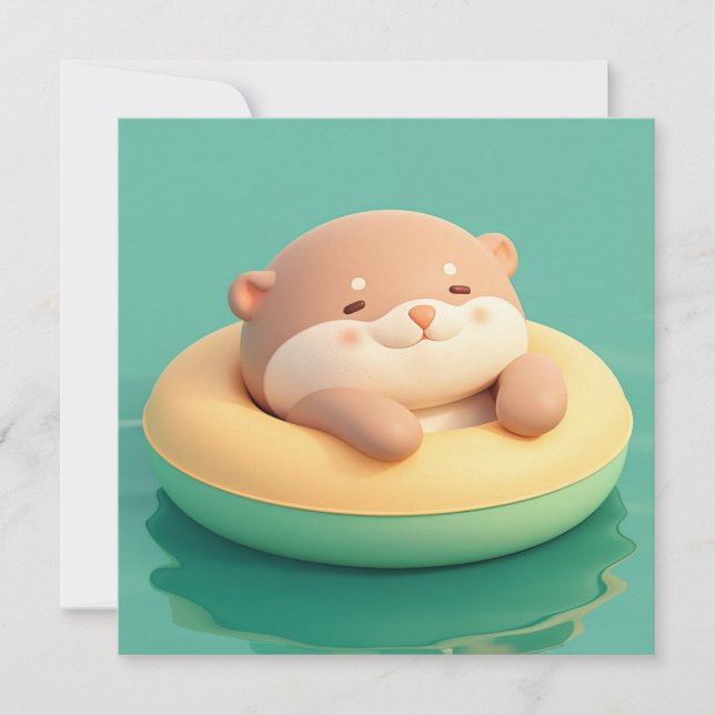 3D ler Havsutter Flytande i innerslang Julkort (Framsida)