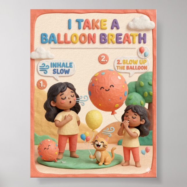 3D lera Söt barnballong Andning Utbildande Poster (Framsidan)