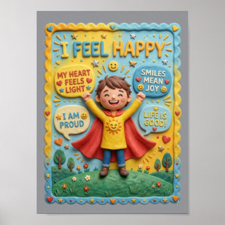 3D lera Söt Glad Barn Glädje Mindfulness Utbildnin Poster