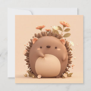 3D Lerig Porcupine i Rosa Blommig Äng Postkort