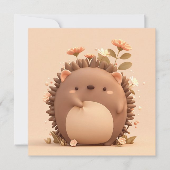 3D Lerig Porcupine i Rosa Blommig Äng Postkort (Framsida)