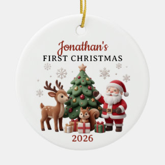 3D lerkul Santa & Renkalv Baby 1:a jul Julgransprydnad Keramik