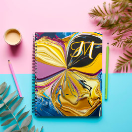 3D Lila Guld Blomma Monogram Förvätskad Abstrakt Anteckningsbok