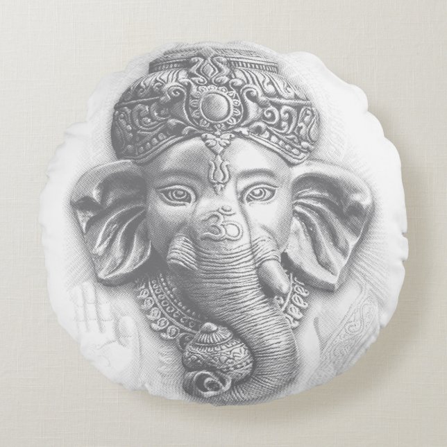 3d Lord Ganesha - Om Rund Kudde (Framsidan)