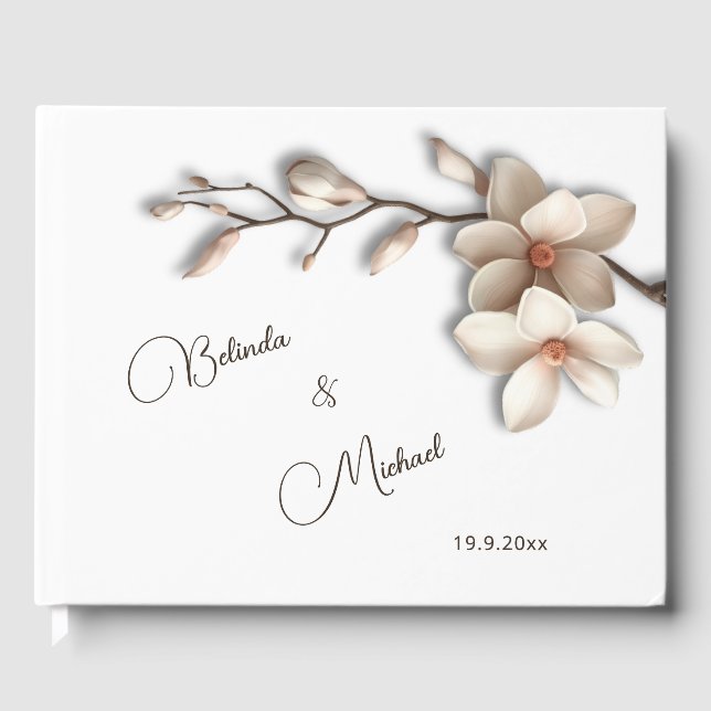 3D Magnolia Blomma | Bröllop Gästböcker (Framsida)