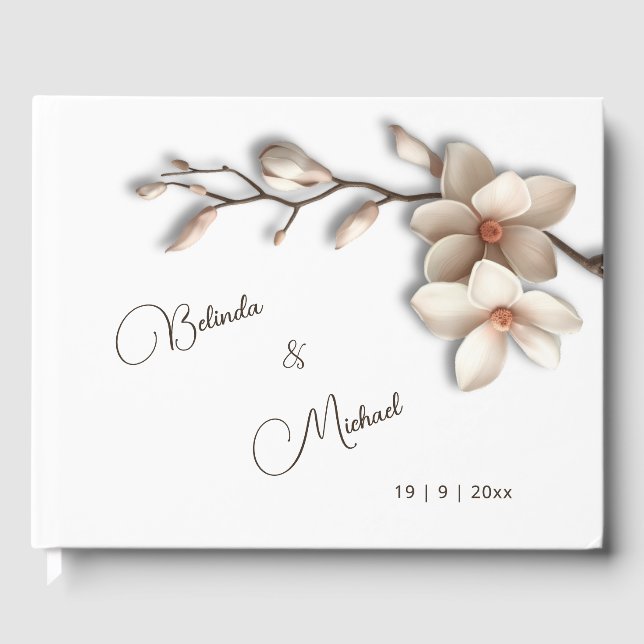 3D Magnolia Blomma | Bröllop Gästböcker (Framsida)