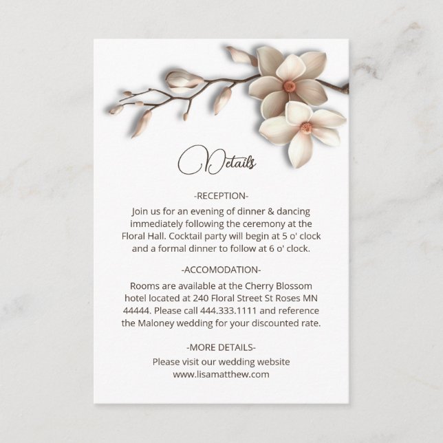 3D Magnolia Flowers White Details Enclosure Card Tilläggskort (Framsida)
