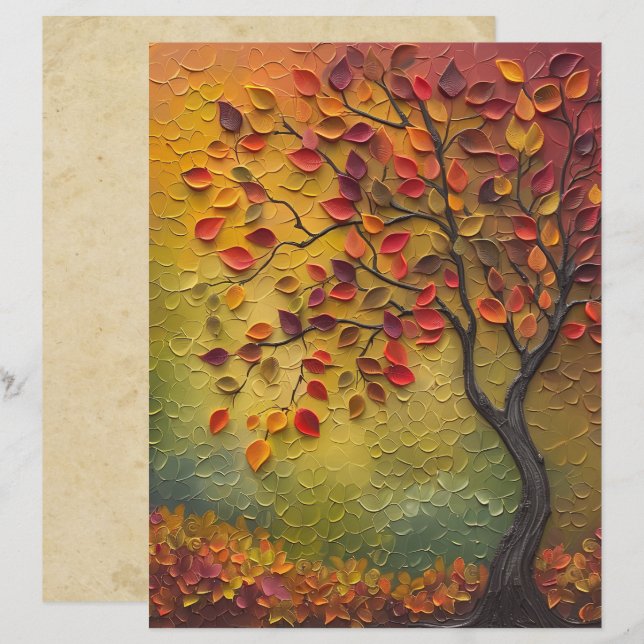 3D-målning Hösträd Scrapbookpapper (Fram/baksida)