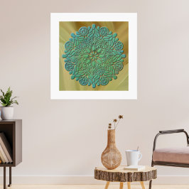 3D Mandala Meditation Yoga-färgad bakgrund Poster