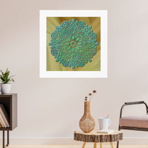 3D Mandala Meditation Yoga-färgad bakgrund Poster