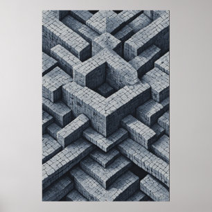 3D Maze: Geometriska kuber i perspektiv Poster