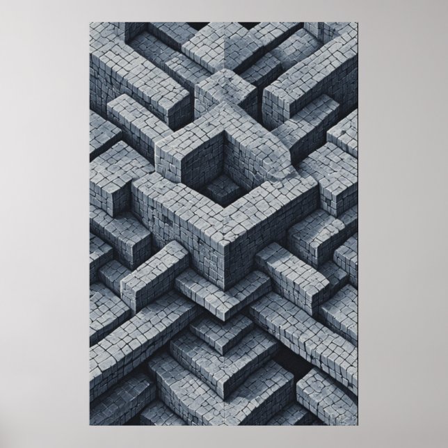 3D Maze: Geometriska kuber i perspektiv Poster (Framsidan)