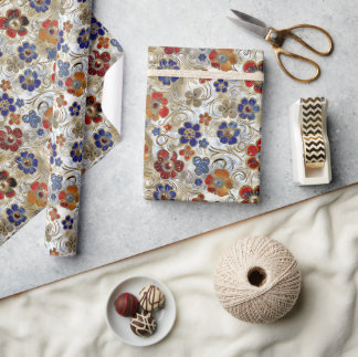 3D Metallisk Blommigt med Guld och Fet Färg Presentpapper