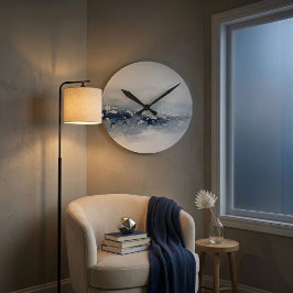 3D Modern Glacär Blå Silverfolie Abstrakt Konst Rund Klocka