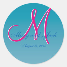 3d Monogram Blue Vatten Runt Klistermärke