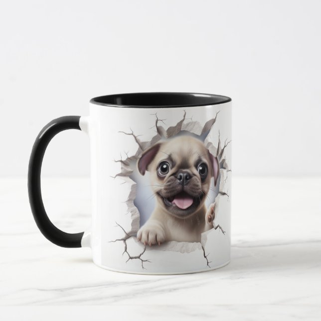 3D Mops som bryter igenom tegelvägg  Mugg (Vänster)