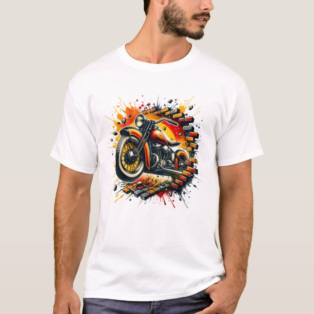 3D Motorcykel Hål i en tegelvägg T Shirt (Framsida)