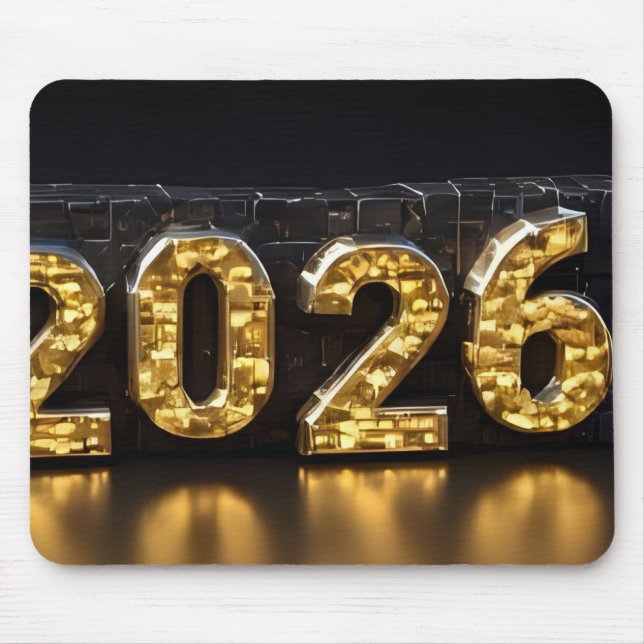 3D nummerdesign för nyår 2026 Musmatta (Framsidan)