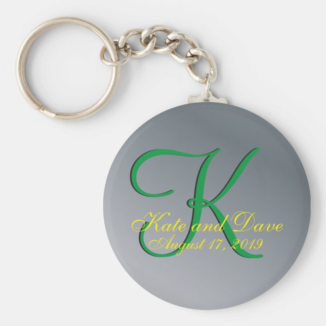 3d Nyckelkedja i Monogram Faux Pewter-Roligten Nyckelring (Framsidan)