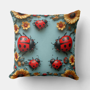 🐞🌈 3D Nyckelpigor Trädgård Pop Art Mysig Dekorat Kudde