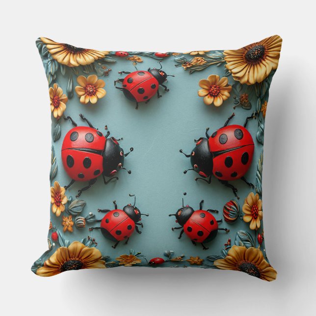 🐞🌈 3D Nyckelpigor Trädgård Pop Art Mysig Dekorat Kudde (Framsida)