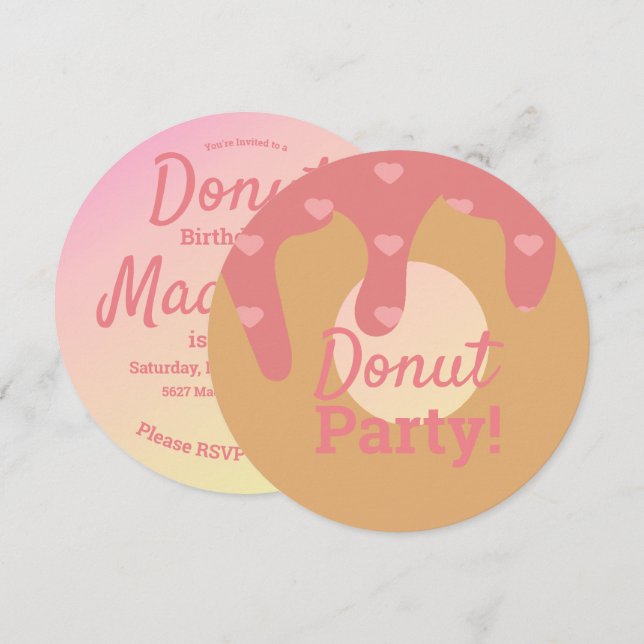 3D Ombre Rosa Hjärt Donut Strössel Mix Rund Inbjudningar (Fram/baksida)