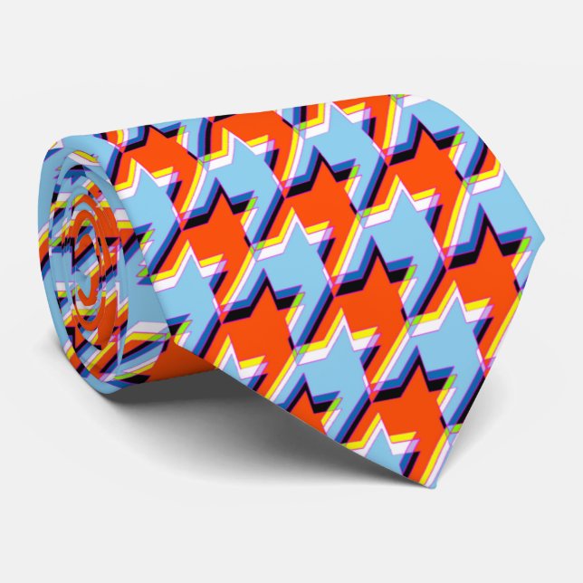 3d Orange Blå Houndstooth Glitch Slipskötsel Slips (Rullad)