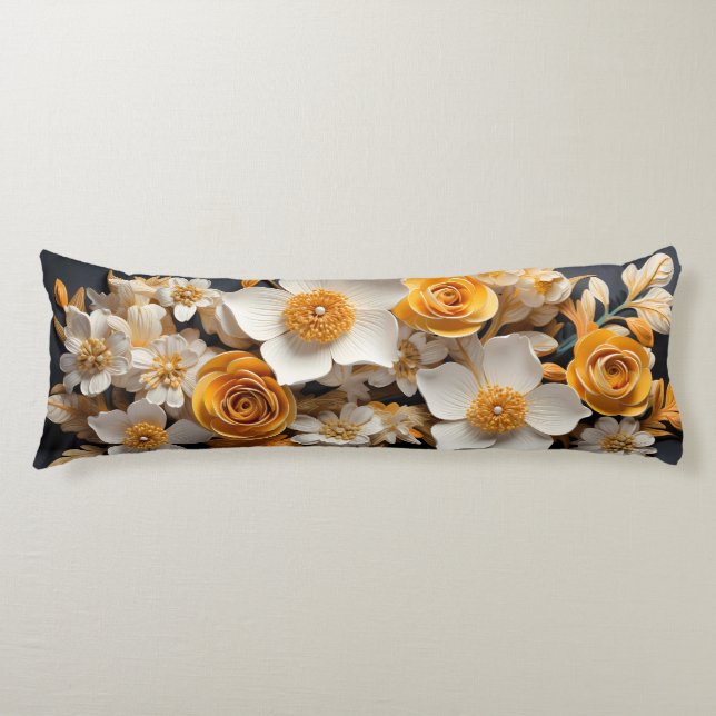 3D-Orange och vit blommigt Kroppskudde (Framsidan)