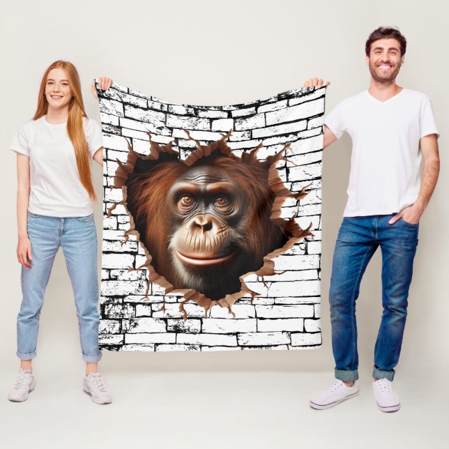 3D Orangutan Wall Break Art - realistiska Safari Fleecefilt (På plats)