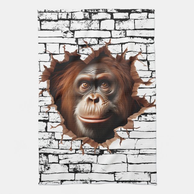 3D Orangutan Wall Break Art - realistiska Safari Kökshandduk (Vertikal)