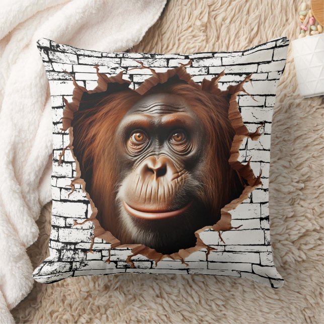 3D Orangutan Wall Break Art - realistiska Safari Kudde (Filt)