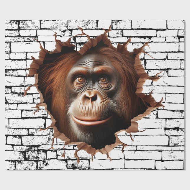 3D Orangutan Wall Break Art - realistiska Safari Presentpapper (Platt)
