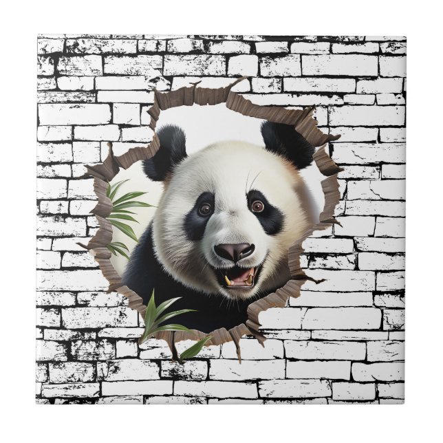 3D Panda Väggbrottskonst – Realistisk Safari Kakelplatta (Framsidan)