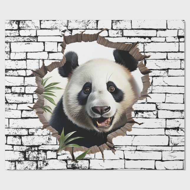 3D Panda Wall Break Art - Realistisk Safari Presentpapper (Platt)