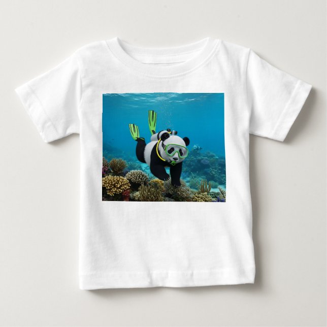 3D Pandaunge Simmar Undervattensrev T Shirt (Framsida)