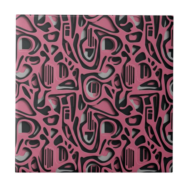 3D Paper Cut Luxury Pink Silver Black Art Kakelplatta (Framsidan)