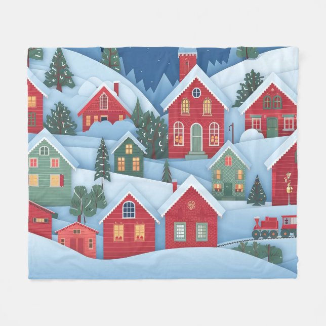 3D Papercut-julbyn Fleecefilt (Framsidan (Horisontell))