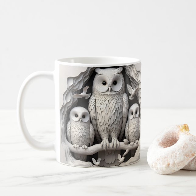 3D Papercut Uggla Kaffemugg (Med munk)