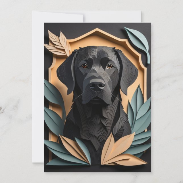 3D Papper Art Black Labrador Design T-shirt Inbjudningar (Framsida)