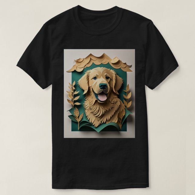 3D Papper Art Golden Retriever Design T-shirt (Design framsida)