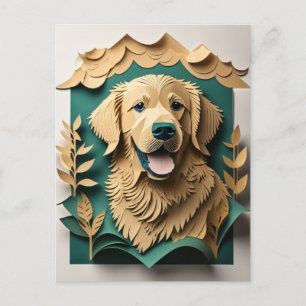 3D Papper Art Golden Retriever Design T-shirt Vykort