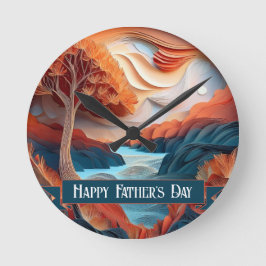 3D Papper Art Träd Fars dag Rund Klocka