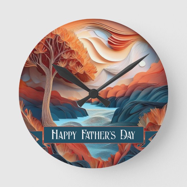 3D Papper Art Träd Fars dag Rund Klocka (Framsida)