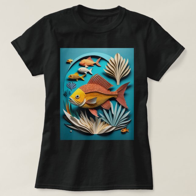 3D Papper konst fiskdesign T-shirt (Design framsida)