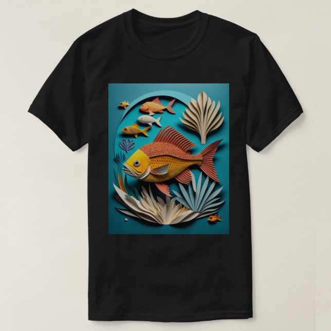 3D Papper konst fiskdesign T-shirt (Design framsida)