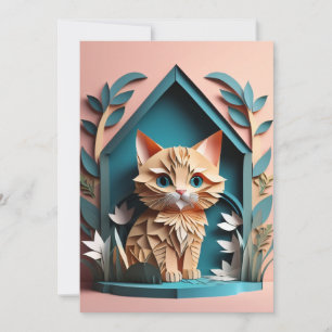 3D Papper konst Kitten Design T-shirt Inbjudningar