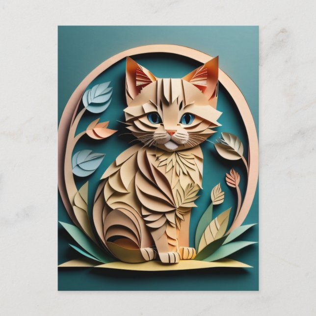 3D Papper konst Kitten Design T-shirt Vykort (Framsida)