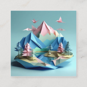 3d papper konst, landskap i Sjö, berg, Fyrkantigt Visitkort