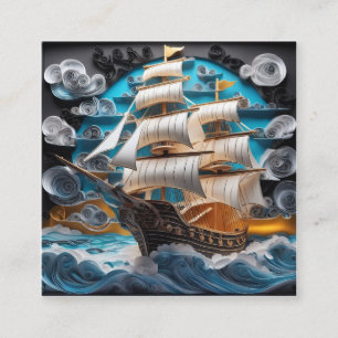 3d papper konst,segelkonst frakt i stormiga hav fyrkantigt visitkort